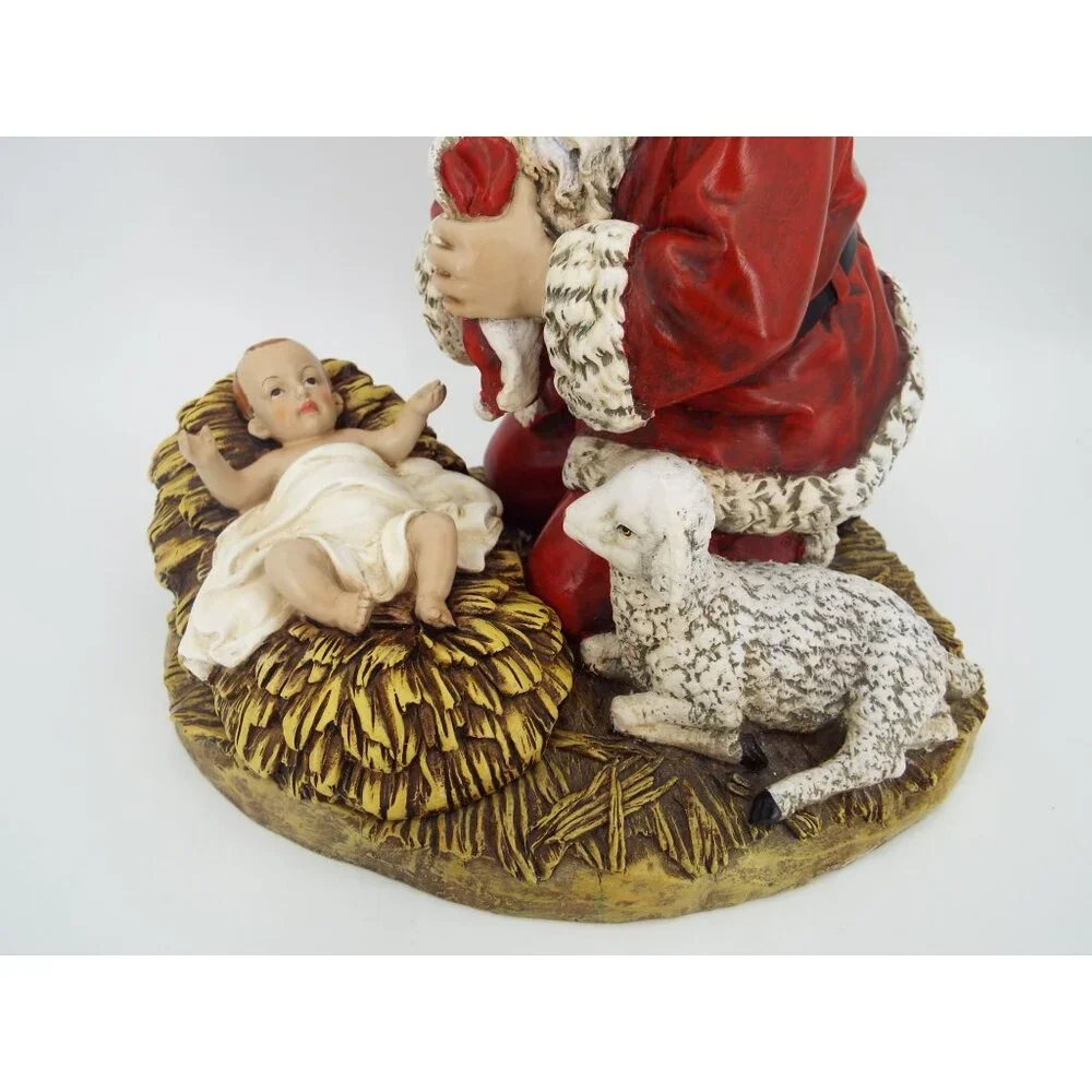 RP Gauer 1983 Roman Kneeling Santa Resin Figurine Baby Jesus Manger